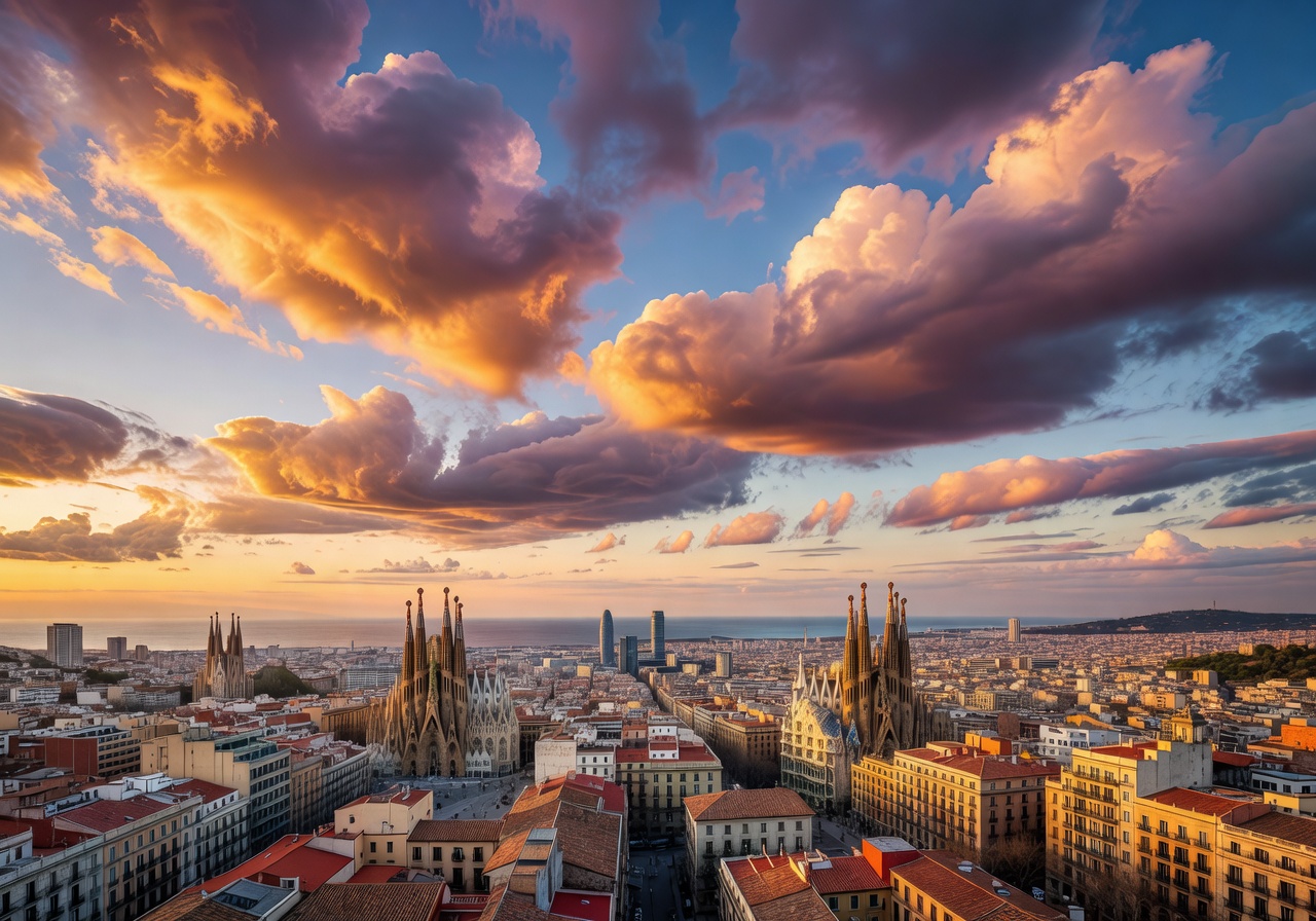 Cinematic sky panorama over the city